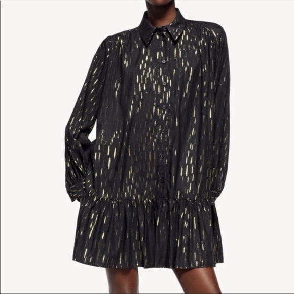 NWT ZARA Women’s Black and Gold Metallic Shirt Dress Size XL - Picture 10 of 10